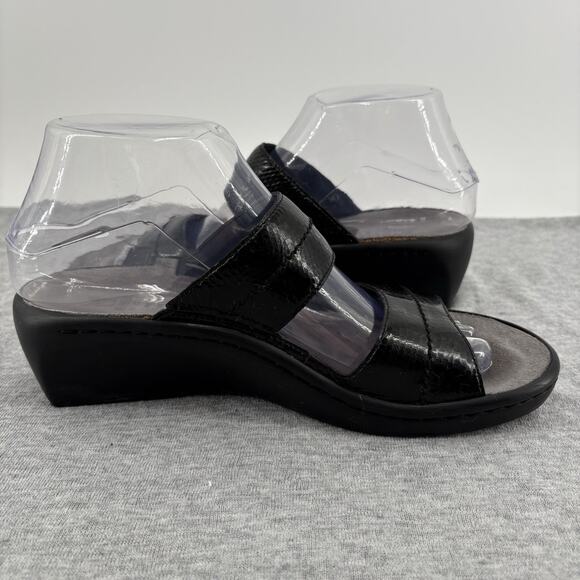 Mephisto Mobils Sandal 38/7.5-8 Air Relax Slip On Wedge Slide Black Leather - Picture 10 of 12